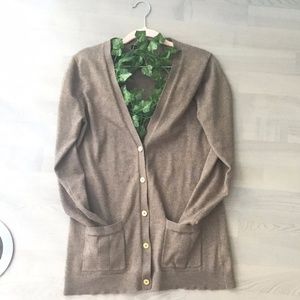 Brown Wool Blend V-Neck Cardigan w/ Cute Gold Buttons